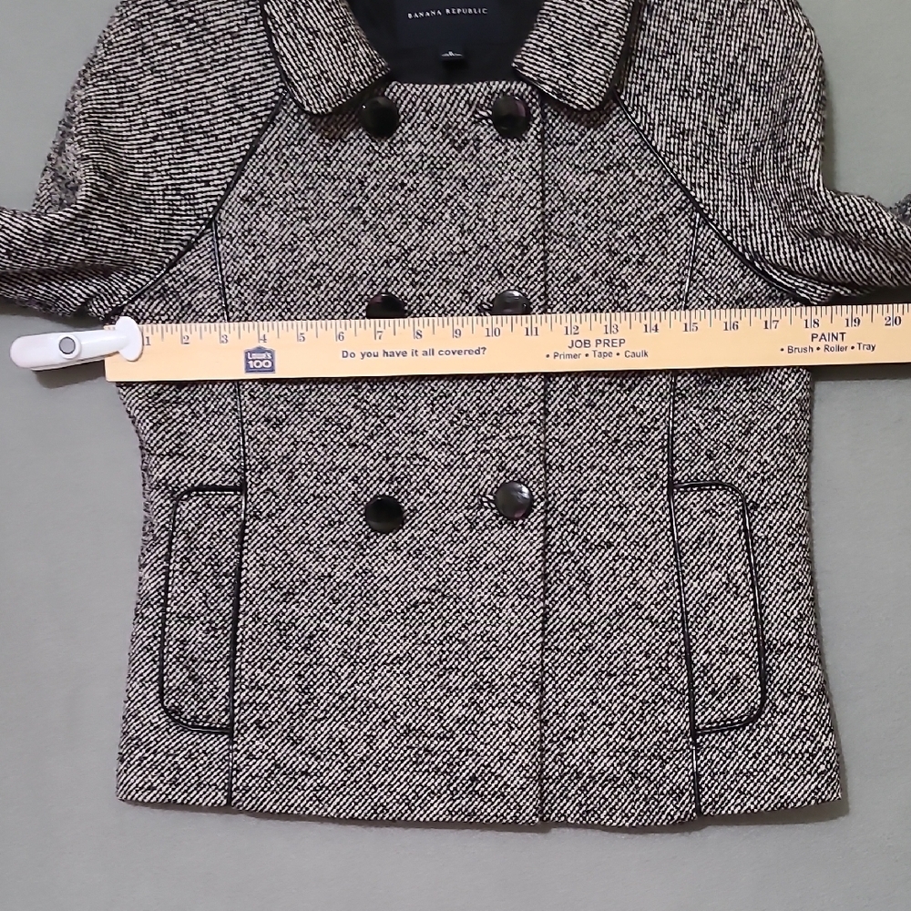 BANANA REPUBLIC Black and White Lined Peacoat Classic Wool-Blend Jacket - Size 6 - Picture 9 of 14
